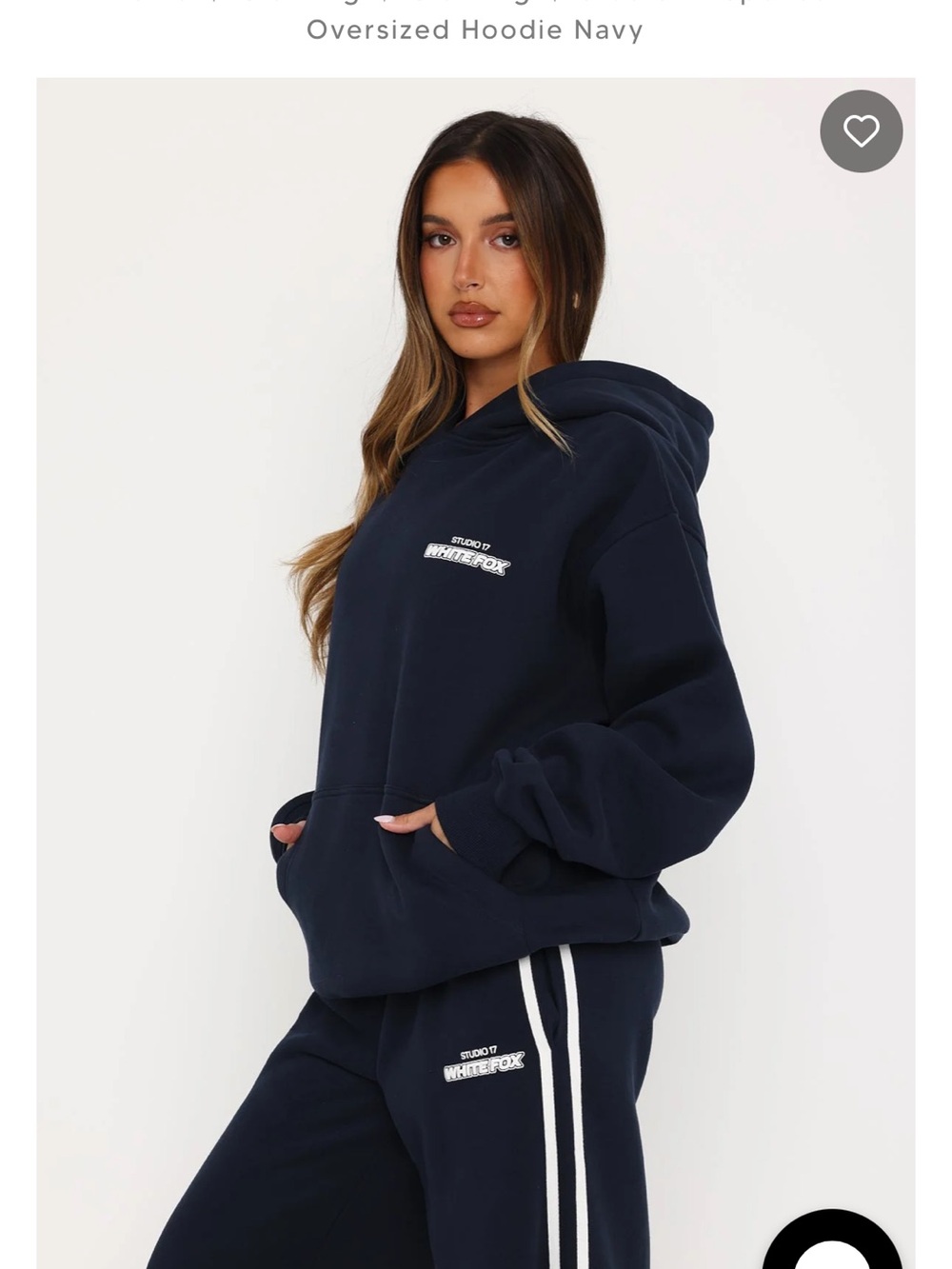 White Fox Navy Oversized Pullover Hoodie